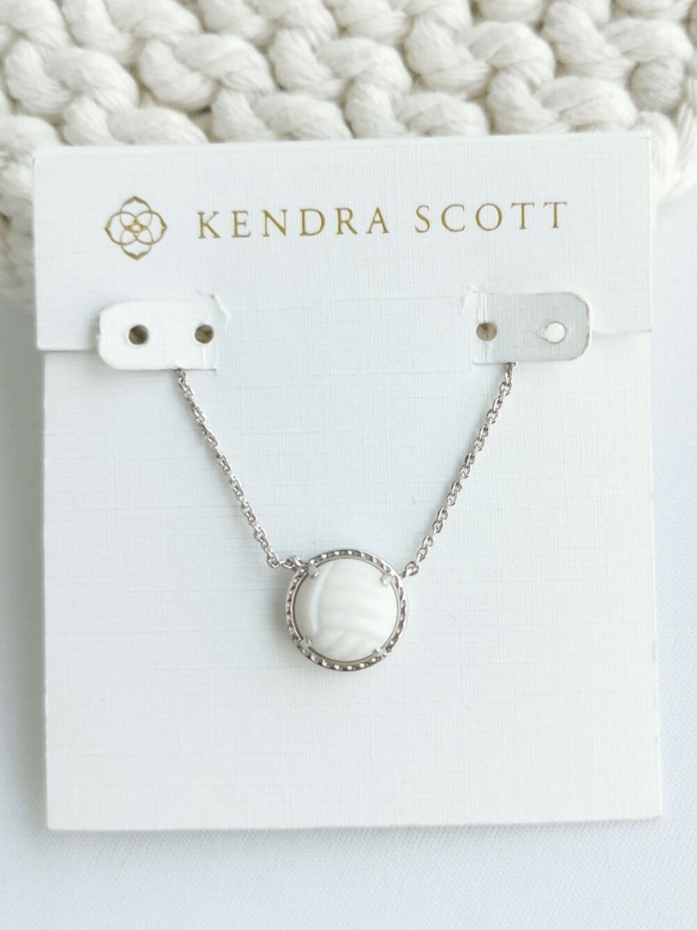Kendra Scott Volleyball Silver White Mother-of-Pearl Necklace